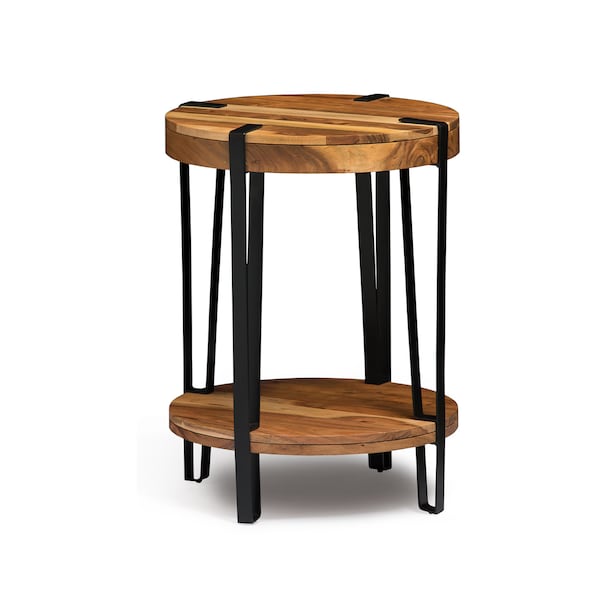 Alaterre Furniture Ryegate Natural Live Edge Solid Wood with Metal Round End Table, Natural AWCC1520 - main